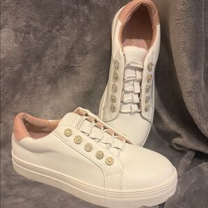 Kurt Geiger White and Pink Embellished Sneakers